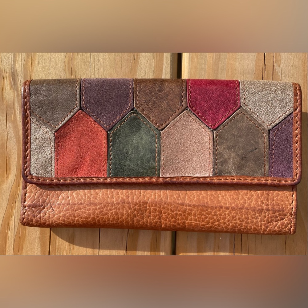 Fossil Leather Wallet Brown Multi Color Stripe Vi… - image 1